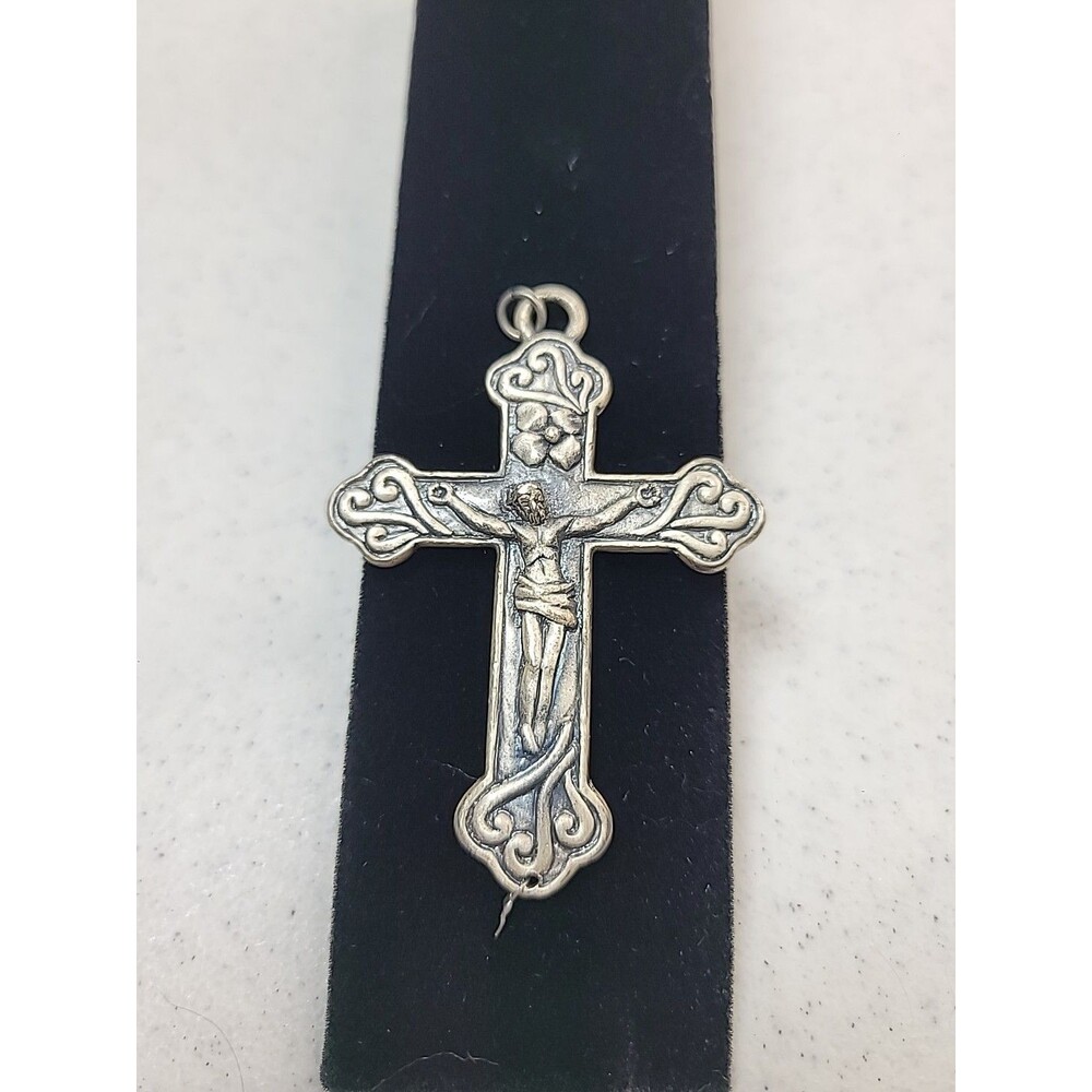 Religious Ornate Cross Crucifix Pendant Silver Tone  Catholic Vintage 2.5"